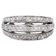 14ct White Gold Triple Band Diamond Ring, Modern Sculptured Dome, 0.53ct