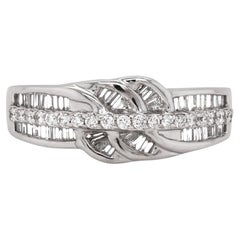 18ct White Gold Crossover Ring with Round & Baguette Diamonds, 0.45ct