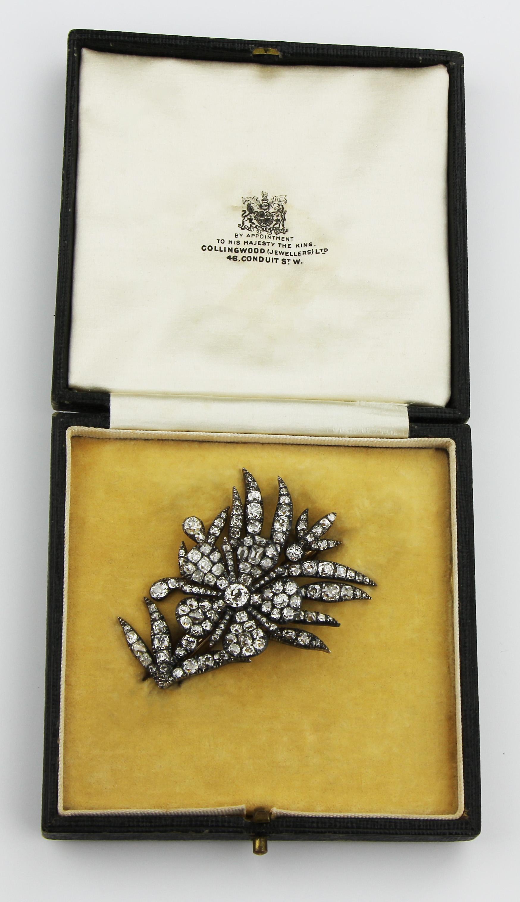 Early Victorian En Tremblant Diamond Floral Brooch, Old Mine, Cushion, European 3