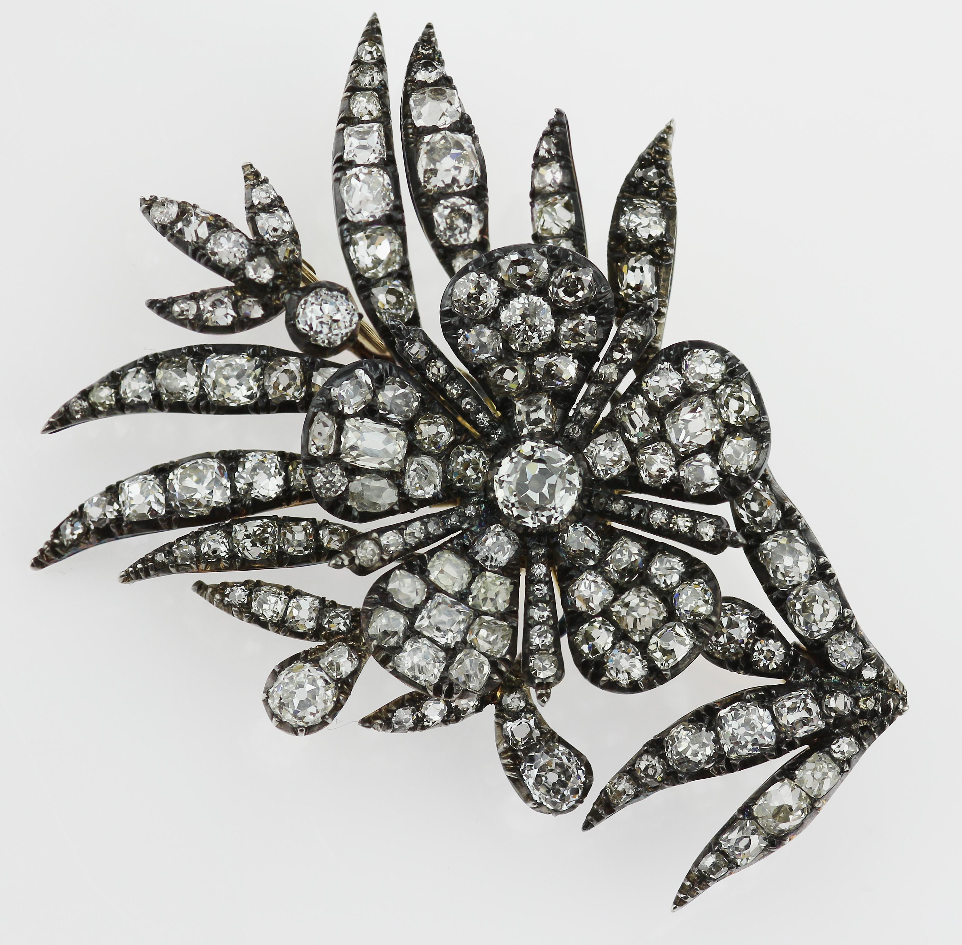 Early Victorian En Tremblant Diamond Floral Brooch, Old Mine, Cushion, European In Good Condition In London, GB