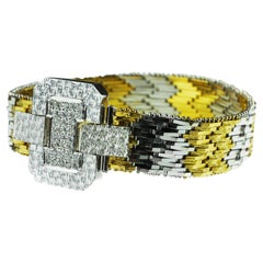 Vintage 1960 Diamond Buckle Bracelet in 18K White and Yellow Gold