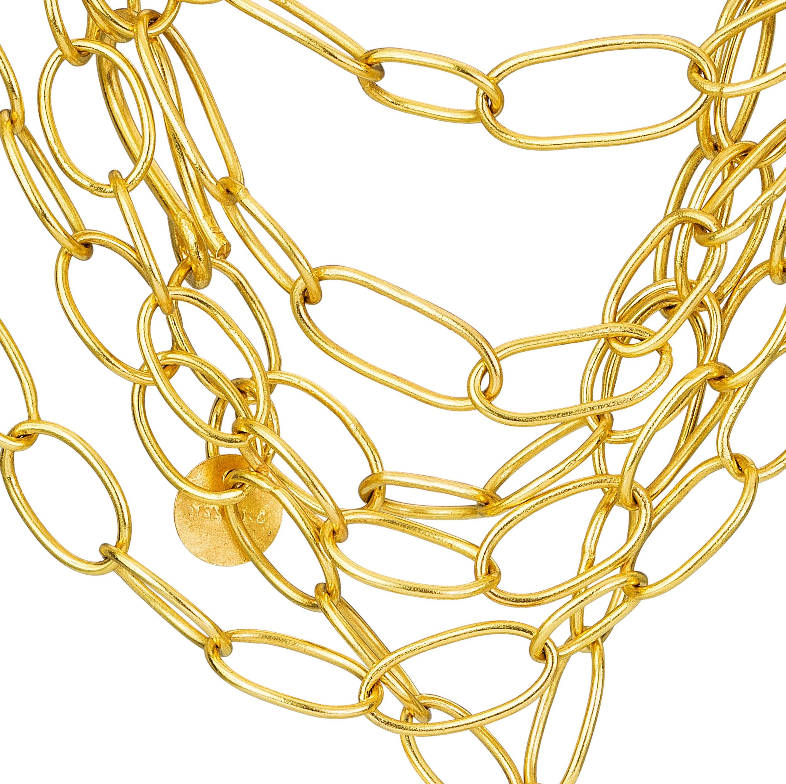22K Gold Link Necklace with 45 Carat Tanzanite, Ethiopian Opal & Diamond Pendant (Zeitgenössisch) im Angebot