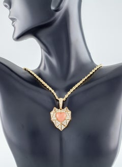 Bulgari Bvlgari High Jewelry Diamond and Coral Heart 18 Karat Gold Pendant