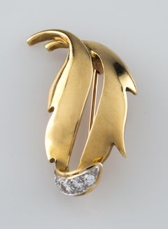 Tiffany & Co. 18 Karat Yellow Gold Leaf Brooch with Diamonds