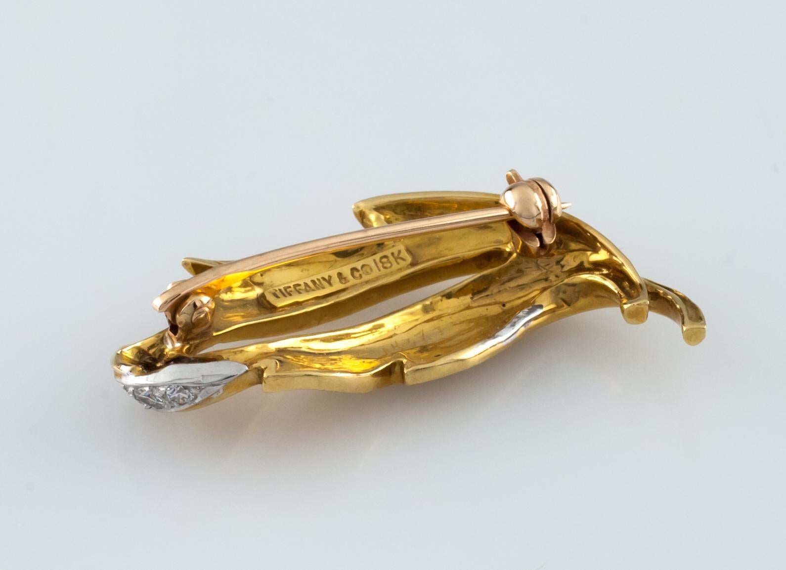 Women's Tiffany & Co. 18 Karat Yellow Gold Leaf Brooch with Diamonds