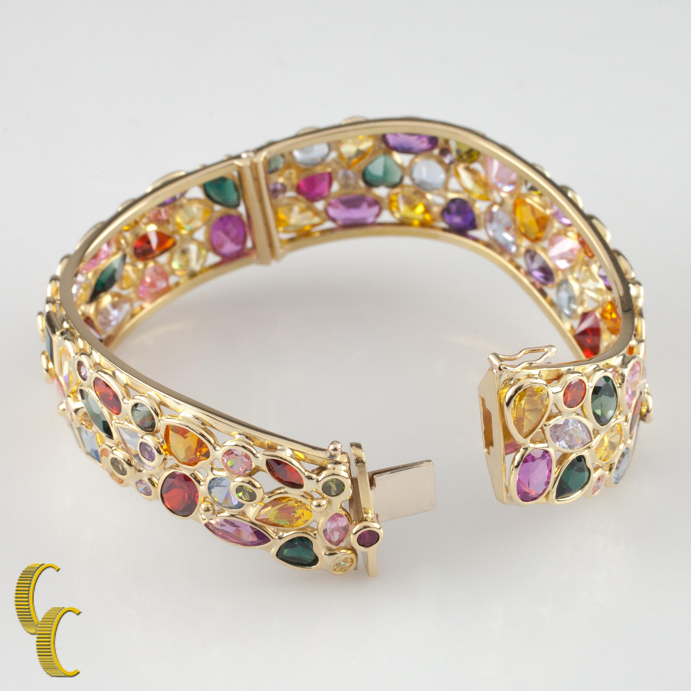 Bracelet jonc en or jaune 18 carats avec pierres précieuses multicolores Bon état - En vente à Sherman Oaks, CA