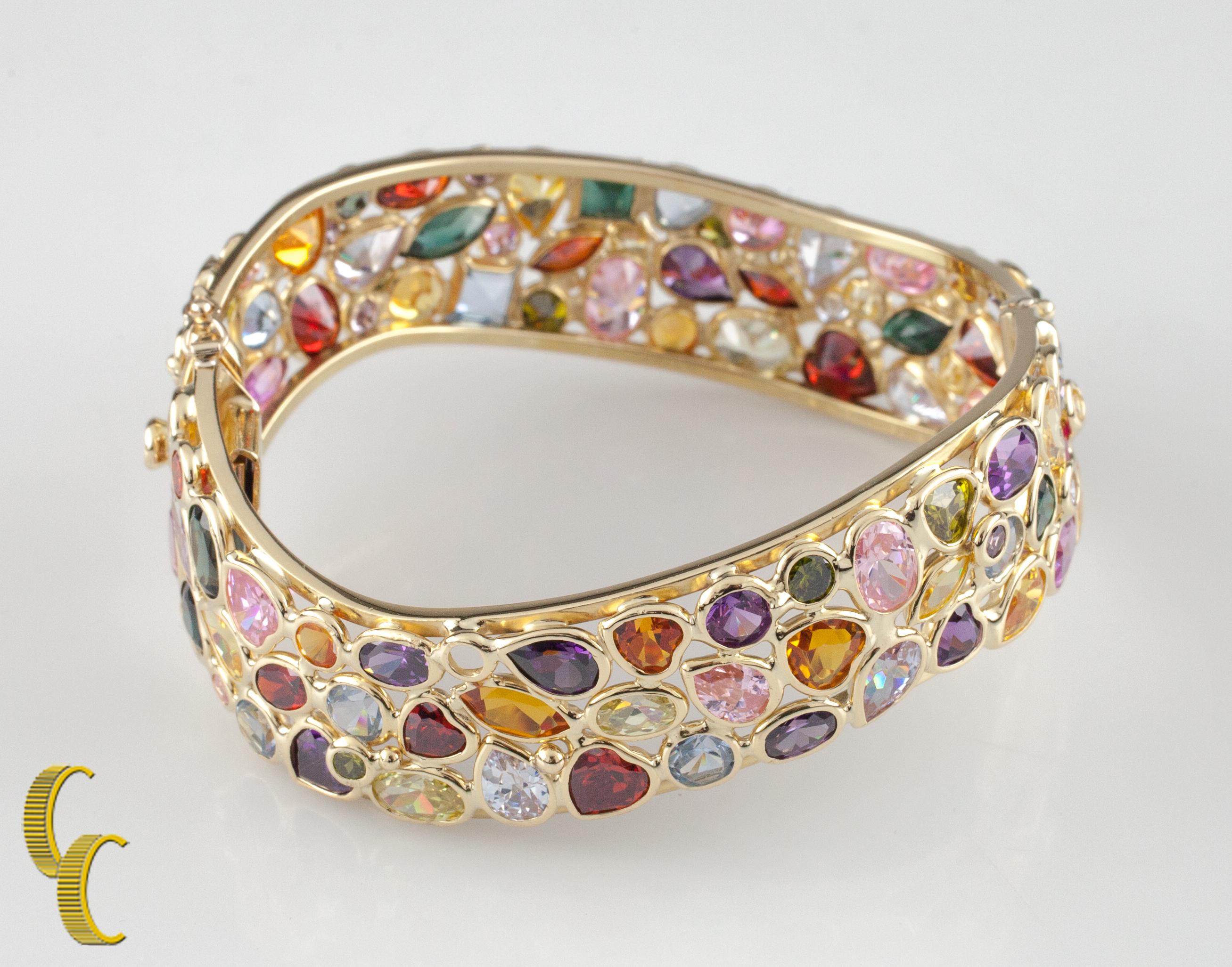 Bracelet jonc en or jaune 18 carats avec pierres précieuses multicolores Pour femmes en vente