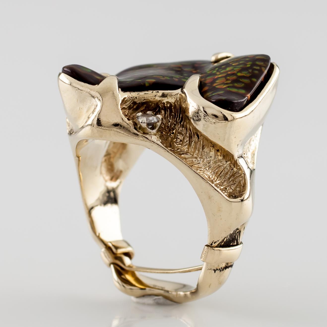 Fire Agate and Diamond 14 Karat Yellow Gold Cocktail Ring 1