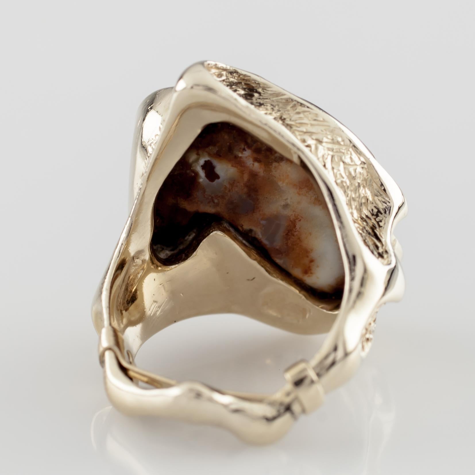 Fire Agate and Diamond 14 Karat Yellow Gold Cocktail Ring In Excellent Condition In Sherman Oaks, CA