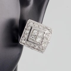 1.80 Carat Diamond 18 Karat White Gold Plaque Earrings with Omega Backs