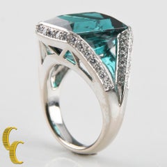 9.00 Carat Indicolite Tourmaline and Diamond 18 Karat White Gold Ladies Ring