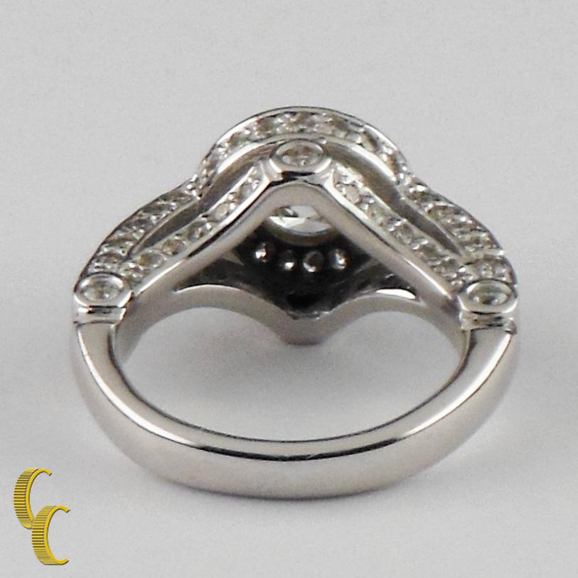 2.00 Carat Round Brilliant Diamond Halo 14 Karat White Gold Engagement Ring For Sale 2