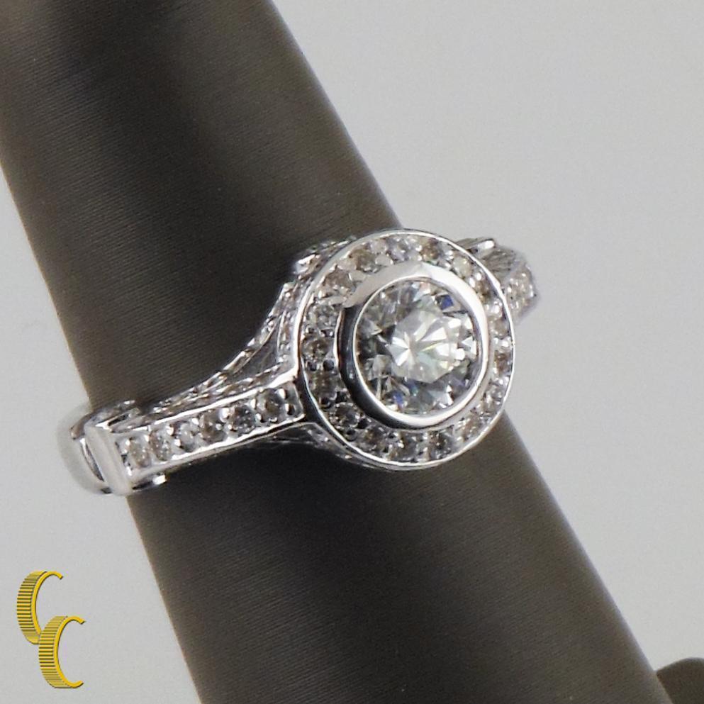 Women's 2.00 Carat Round Brilliant Diamond Halo 14 Karat White Gold Engagement Ring For Sale