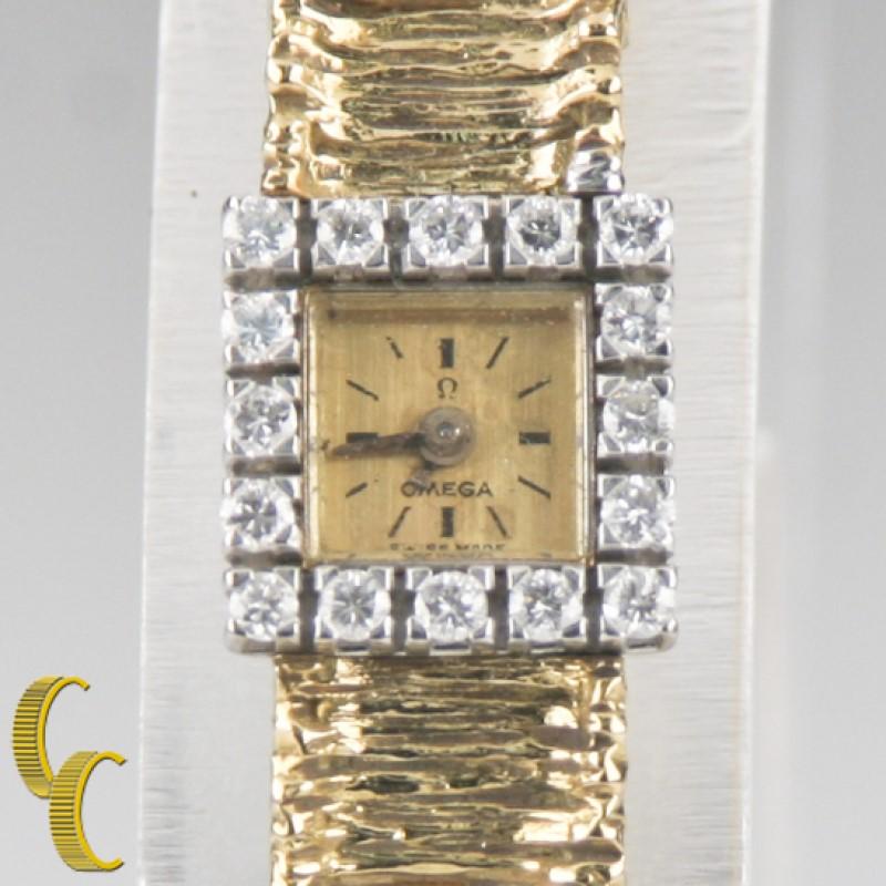 Omega 18 Karat Yellow Gold and Diamond Hand-Winding Watch In Good Condition In Sherman Oaks, CA