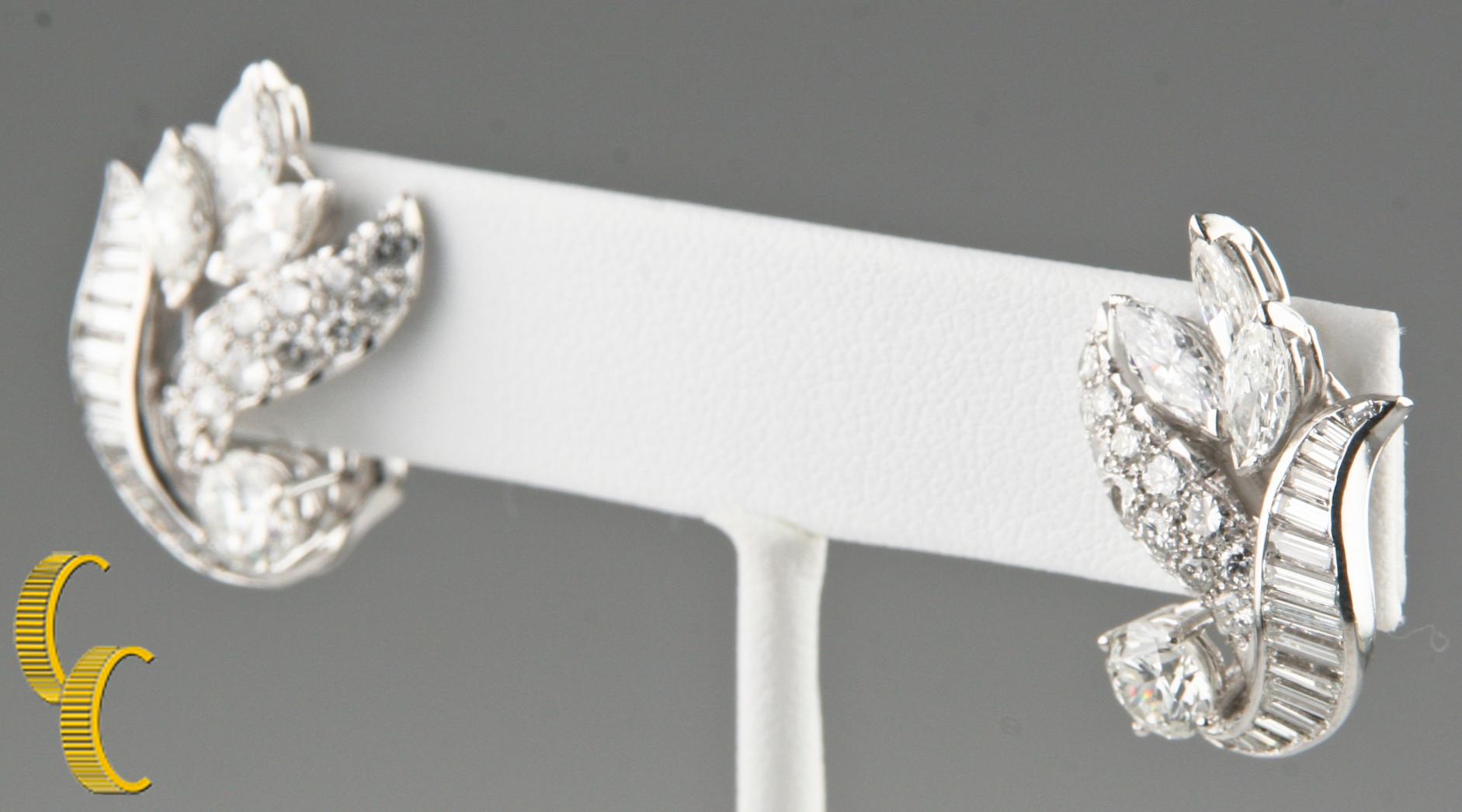 Women's or Men's 9.00 Carat 14 Karat White Gold Diamond Clip-On Floral Earrings For Sale