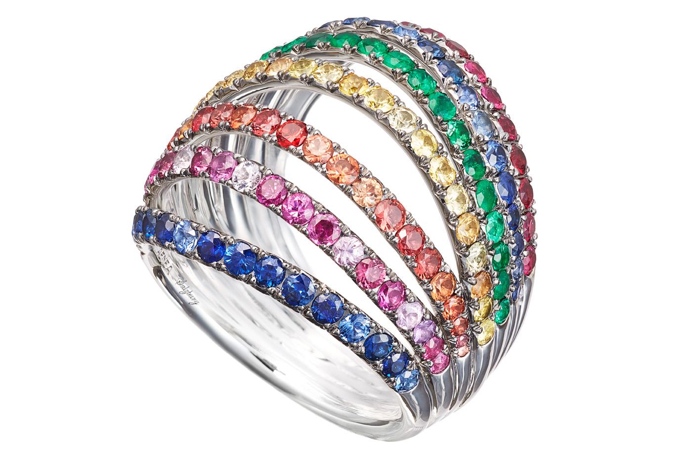 Ring aus Palladium mit weißen Diamanten und lila Tansanit im Angebot 4