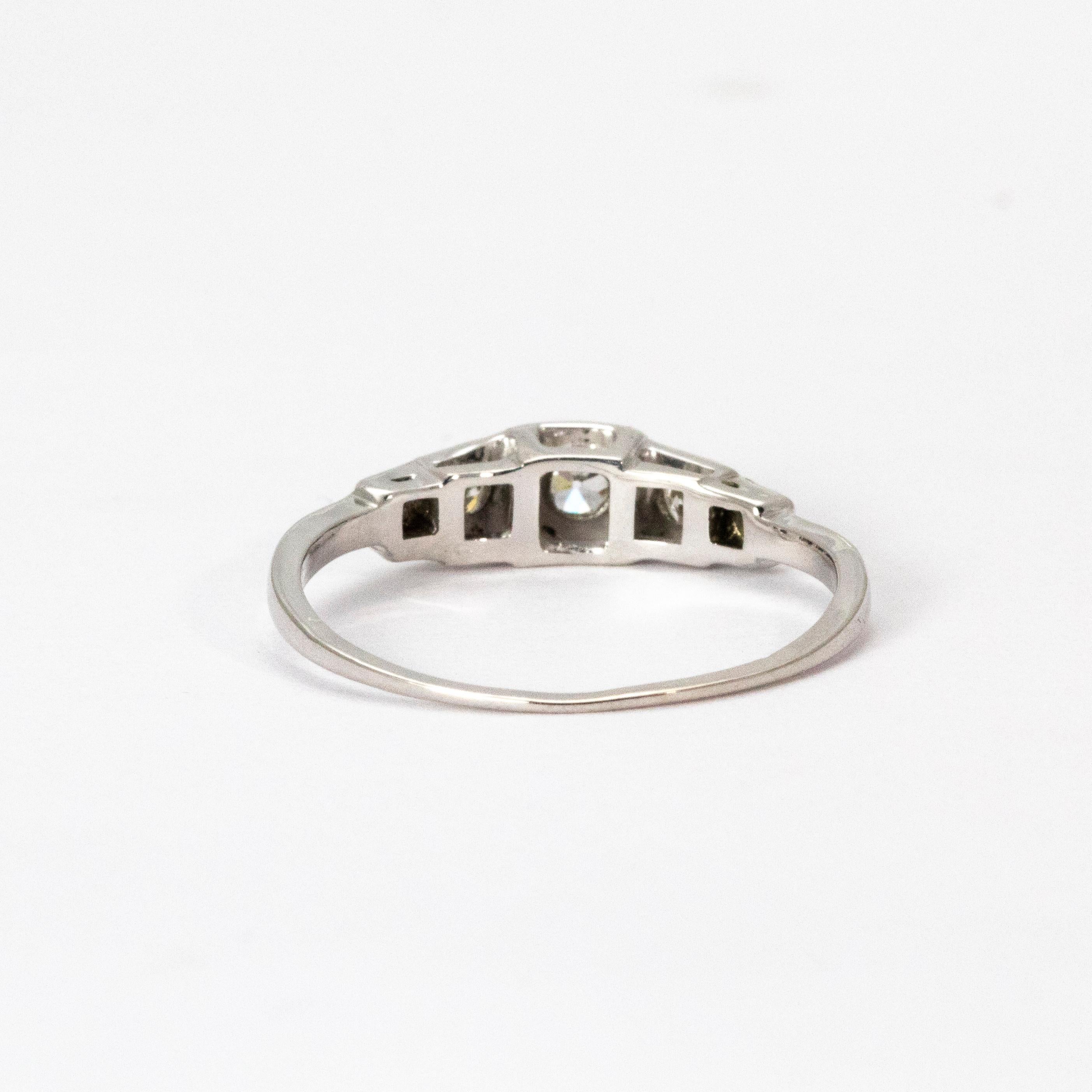 Art Deco 18 Karat White Gold Diamond Five Stone Ring In Good Condition In Chipping Campden, GB