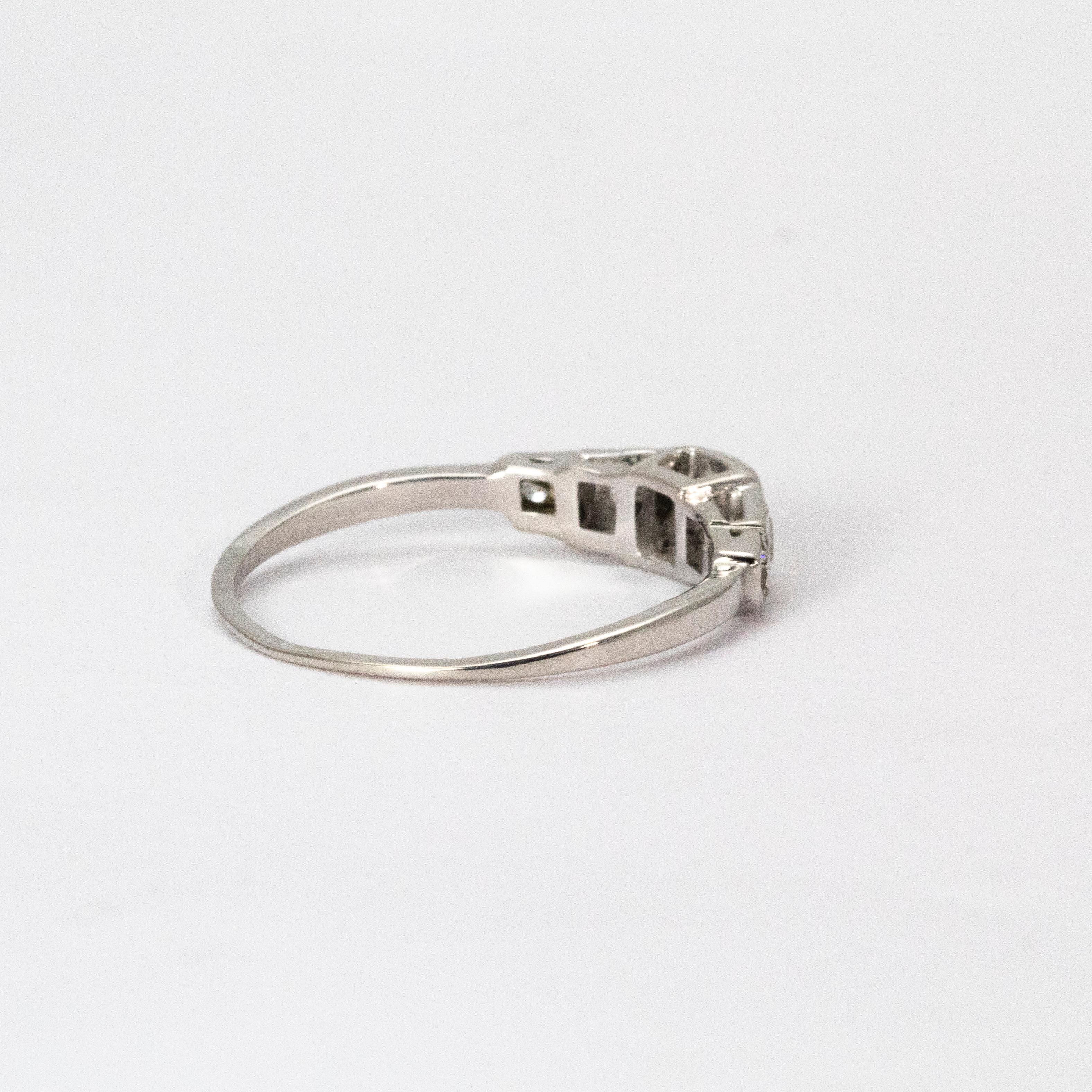 Women's or Men's Art Deco 18 Karat White Gold Diamond Five Stone Ring
