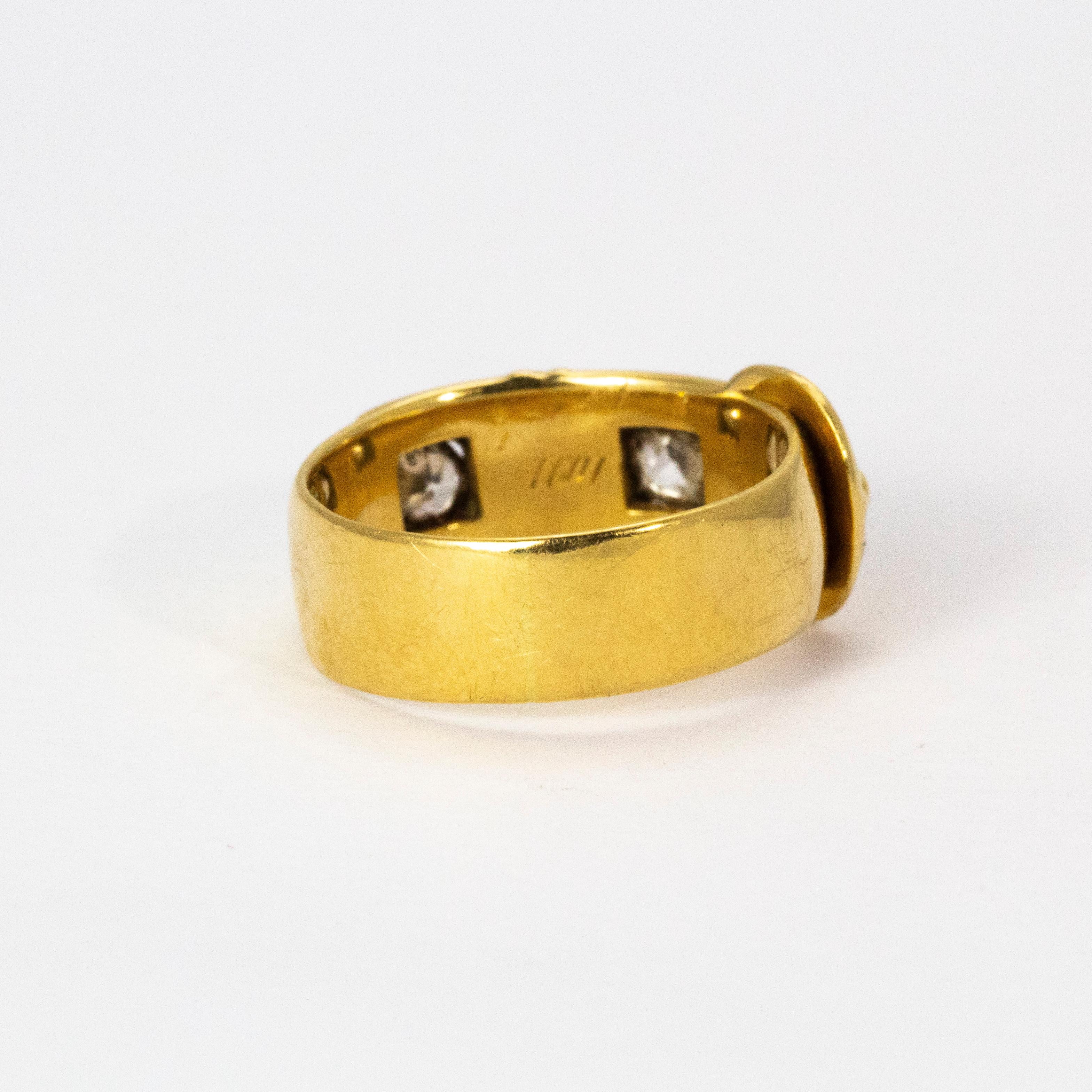 High Victorian Victorian 18 Karat Gold Diamond Buckle Ring