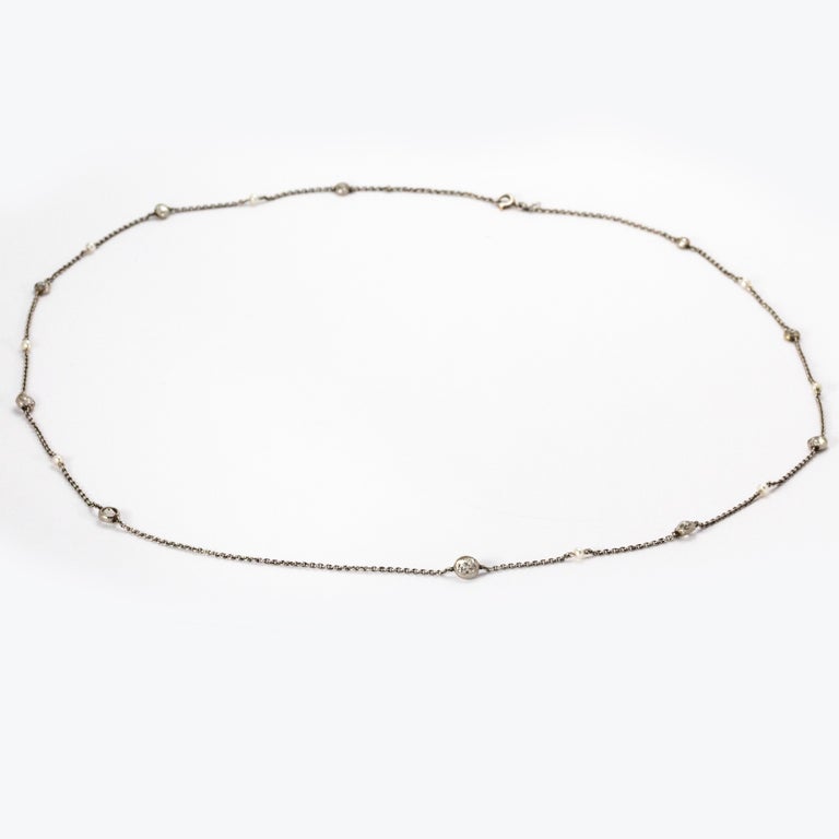 Art Deco Diamond and Natural Pearl Platinum Chain Necklace For Sale at ...