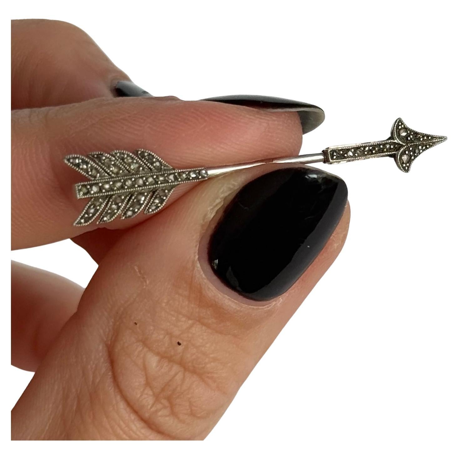 Edwardian 9 Carat Gold and White Gold Diamond Set Arrow Pin Brooch