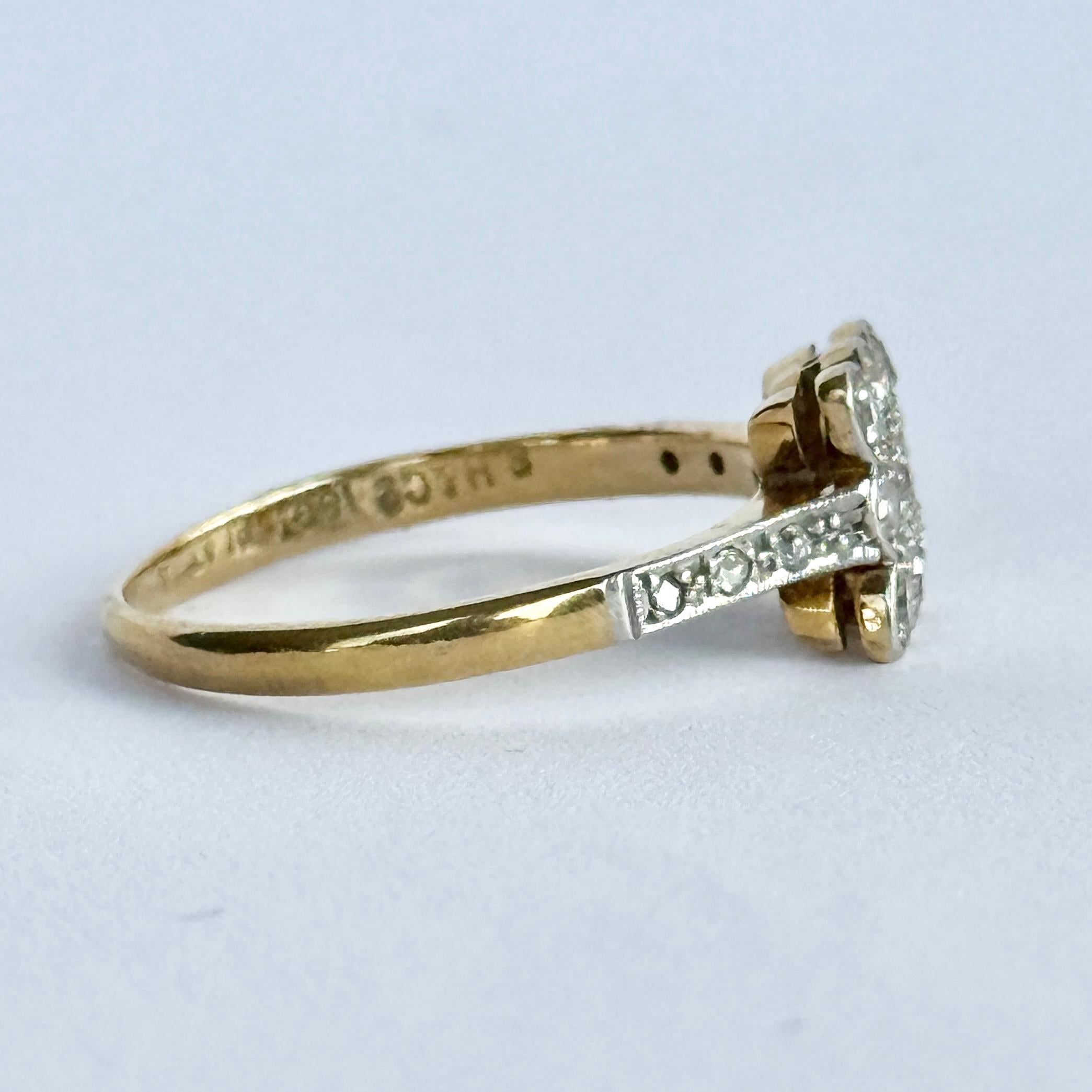 Taglio rotondo Anello a pannello in oro 18 carati e diamanti Art Deco in vendita