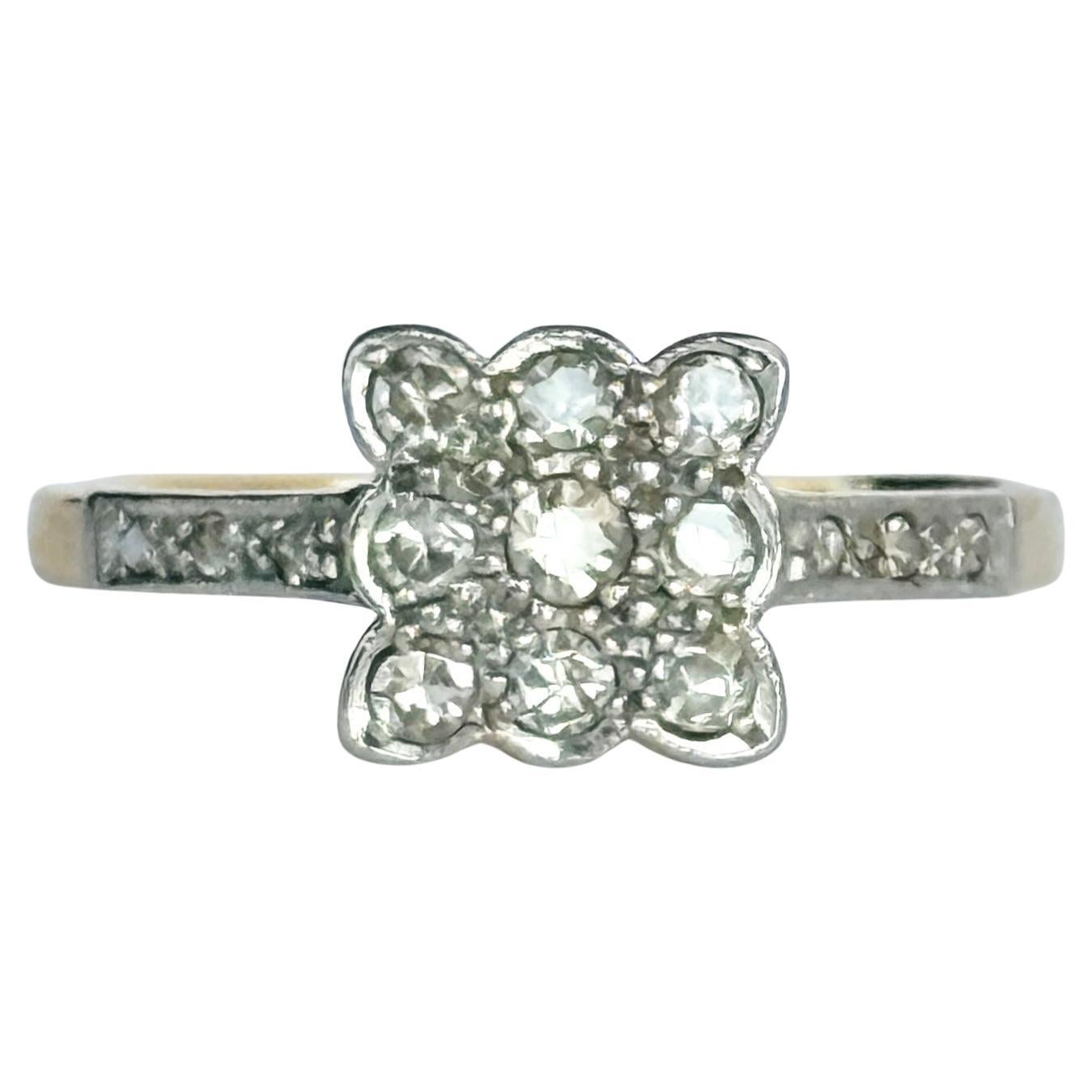 Anello a pannello in oro 18 carati e diamanti Art Deco in vendita