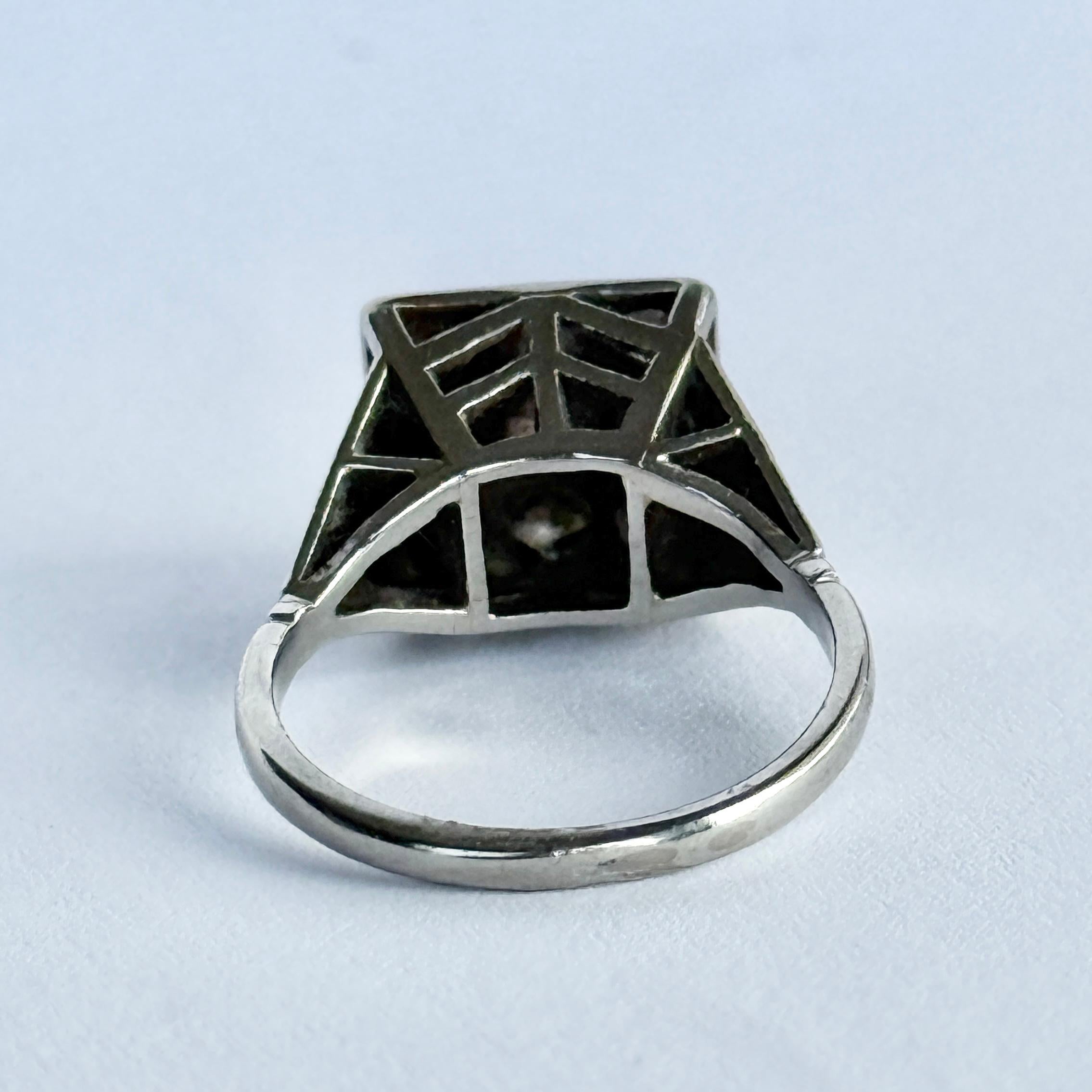 Donna Anello Art Deco con diamante e pannello in platino in vendita