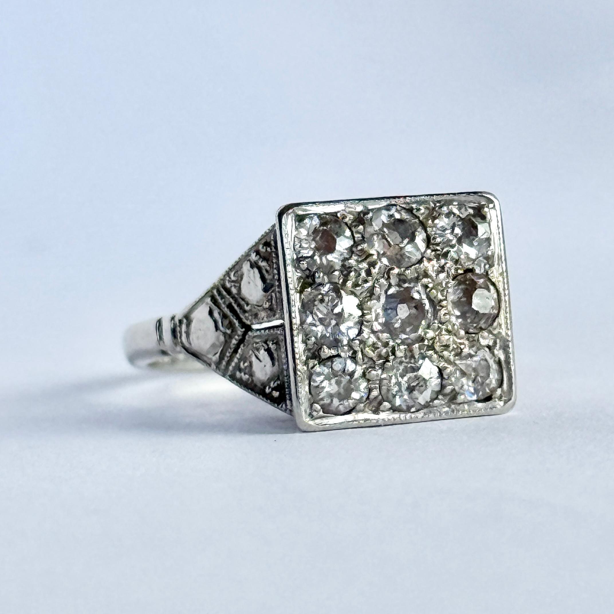 Anello Art Deco con diamante e pannello in platino in vendita 2