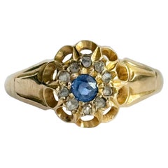 Antique Sapphire and Diamond 18 Carat Gold Cluster Ring
