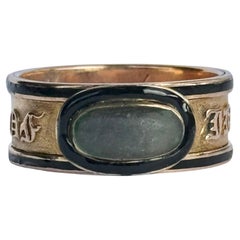 Antique Georgian Crystal and Enamel 18 Carat Engraved Memorial Band