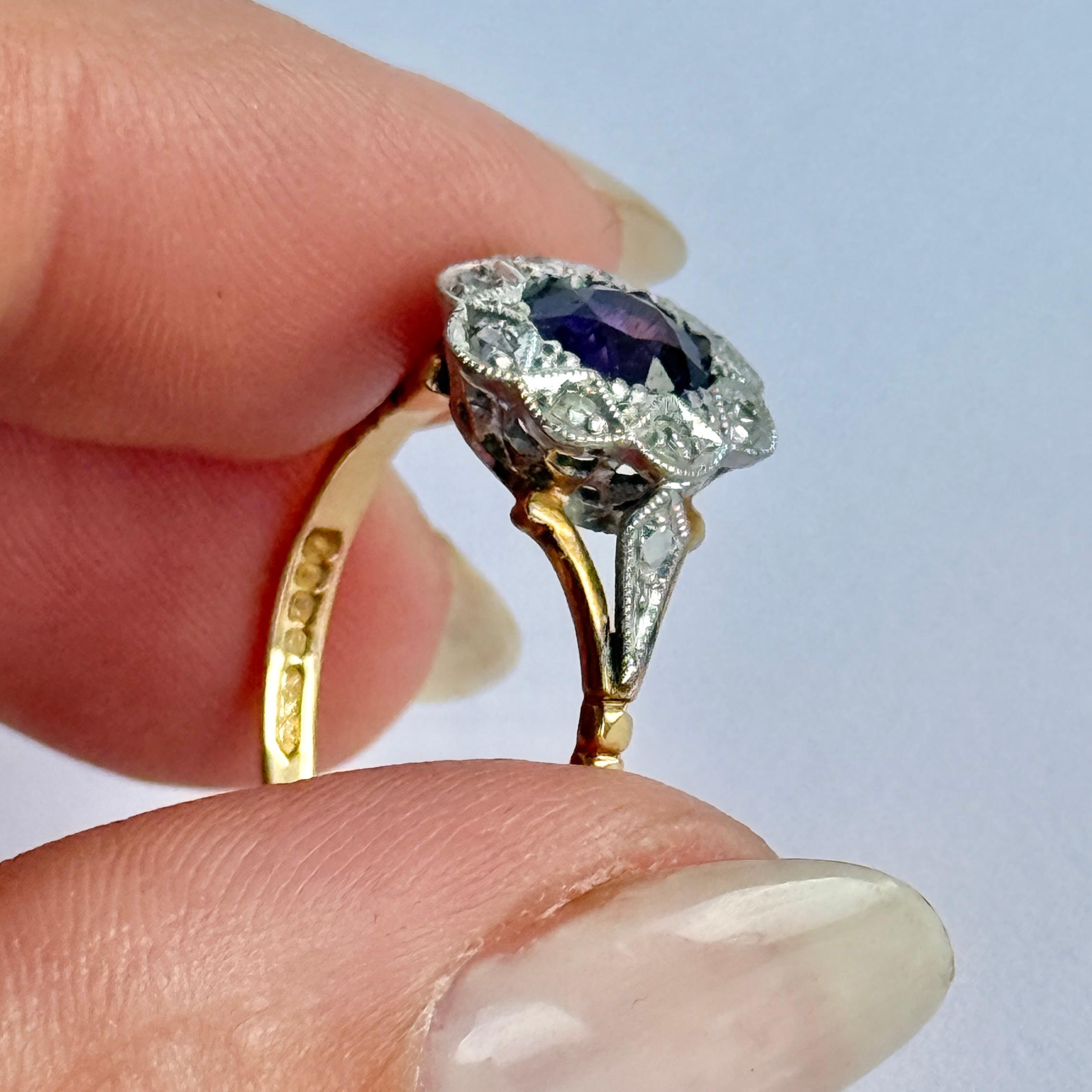 Vintage Amethyst und Diamant 18 Karat Gold Cluster Ring Damen im Angebot