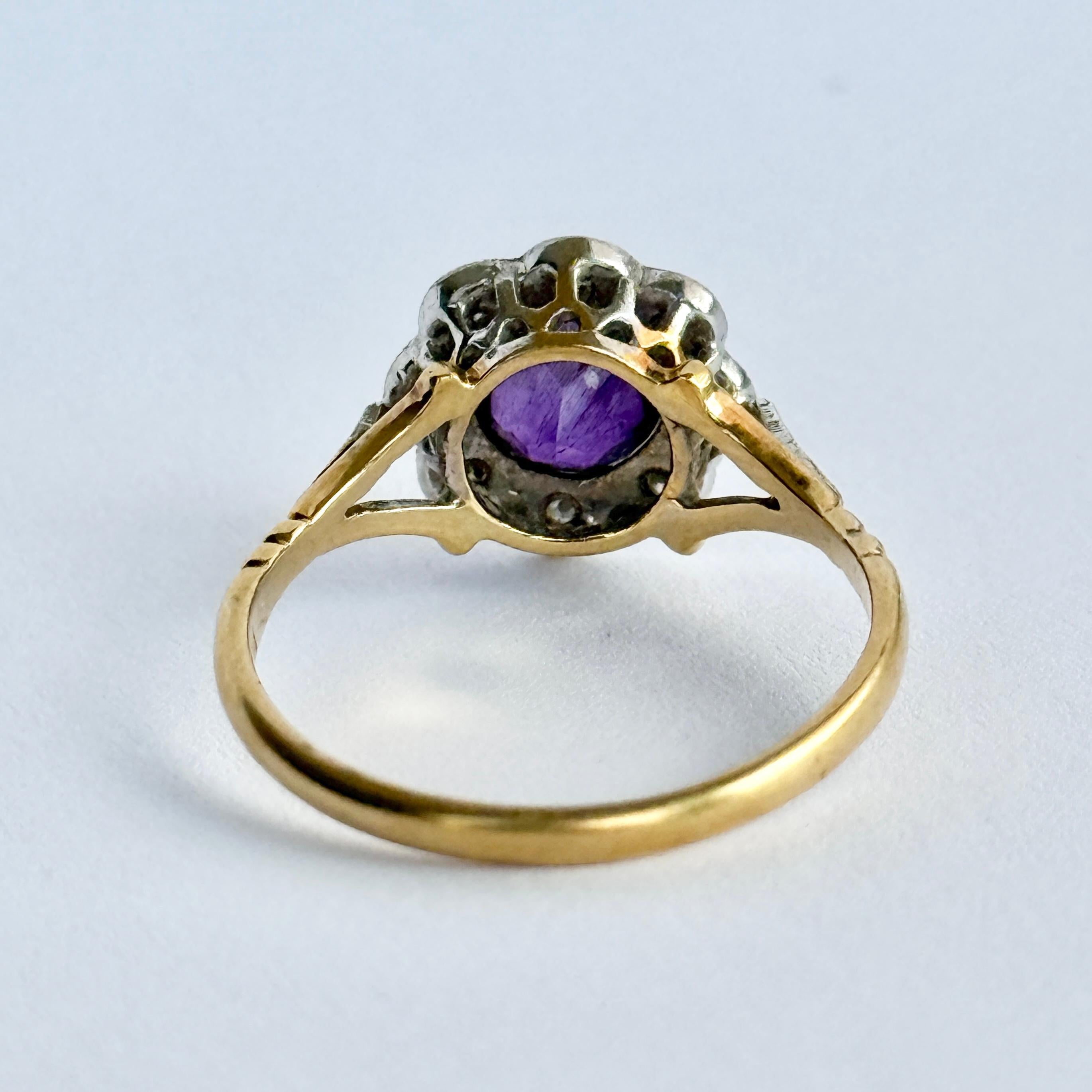 Vintage Amethyst und Diamant 18 Karat Gold Cluster Ring im Angebot 1