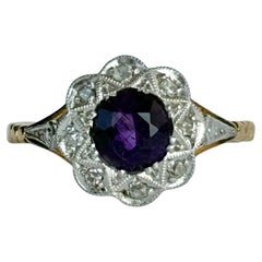 Bague vintage en or 18 carats avec améthyste et diamant