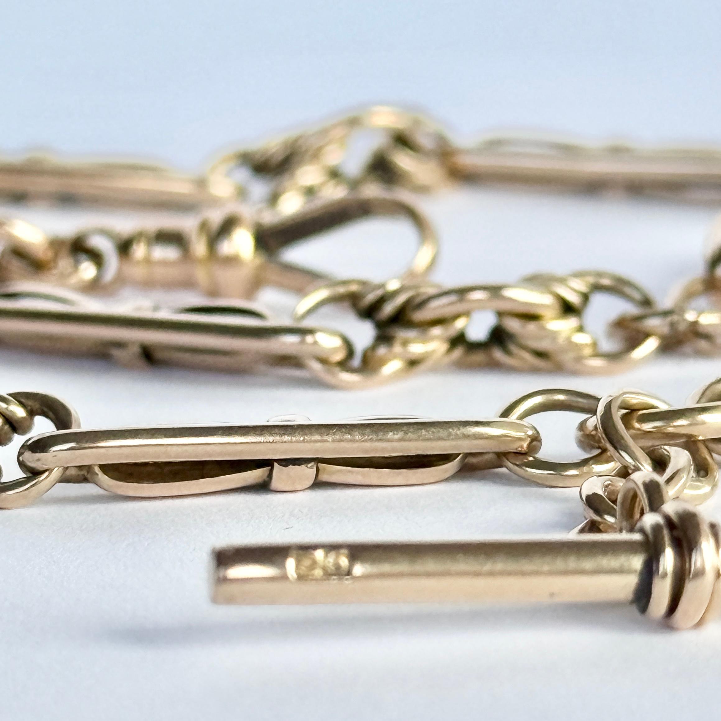 Catena Albert o collana in oro 9 carati vittoriana con barra a T in vendita 1