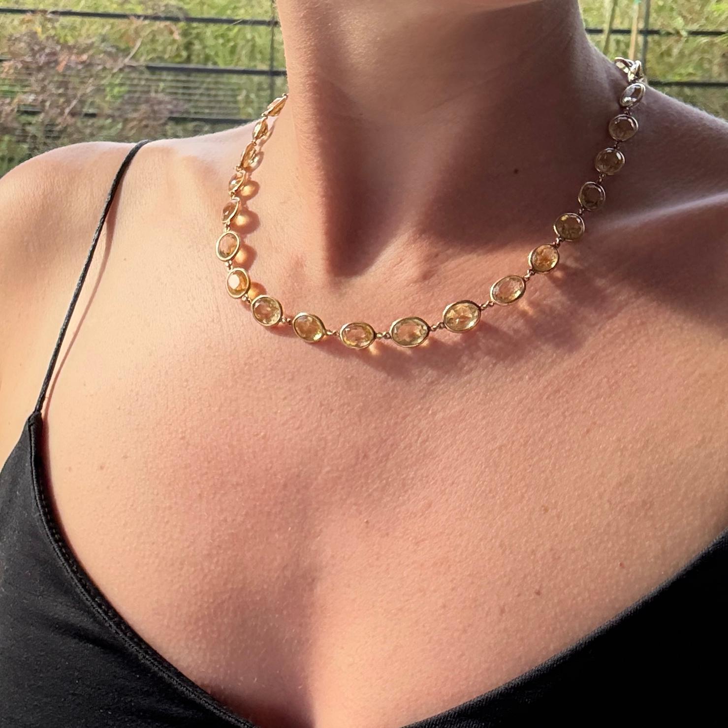 Taglio ovale Collana edoardiana in citrino e oro 15 carati Rivière in vendita