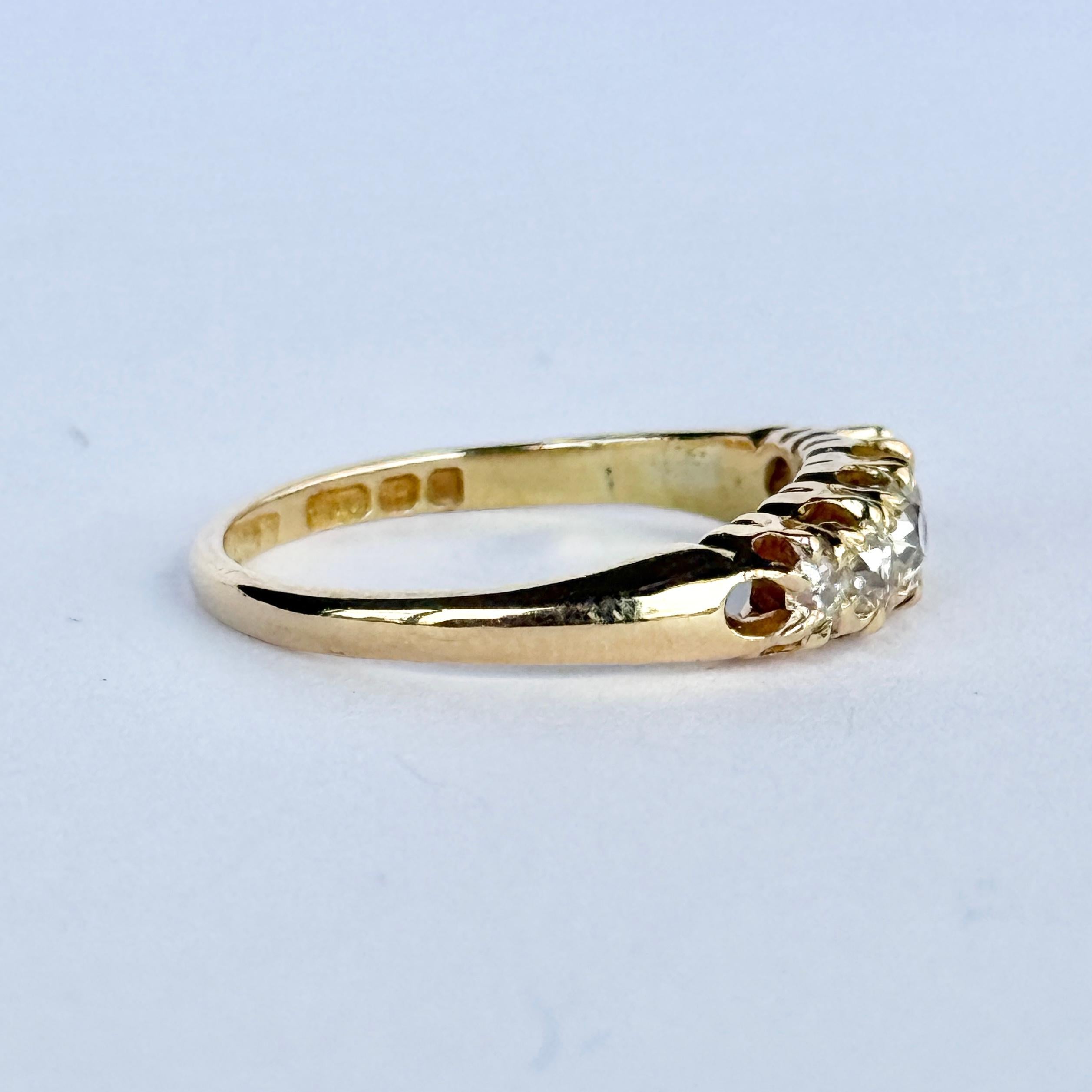 da uomo o donna Anello vittoriano a cinque pietre con diamanti e oro 18 carati in vendita