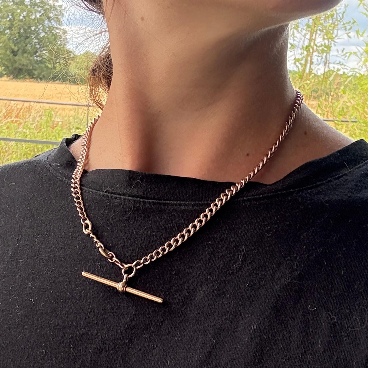 Vittoriano Catena Albert o collana vittoriana in oro rosa 9 carati con barra a T in vendita