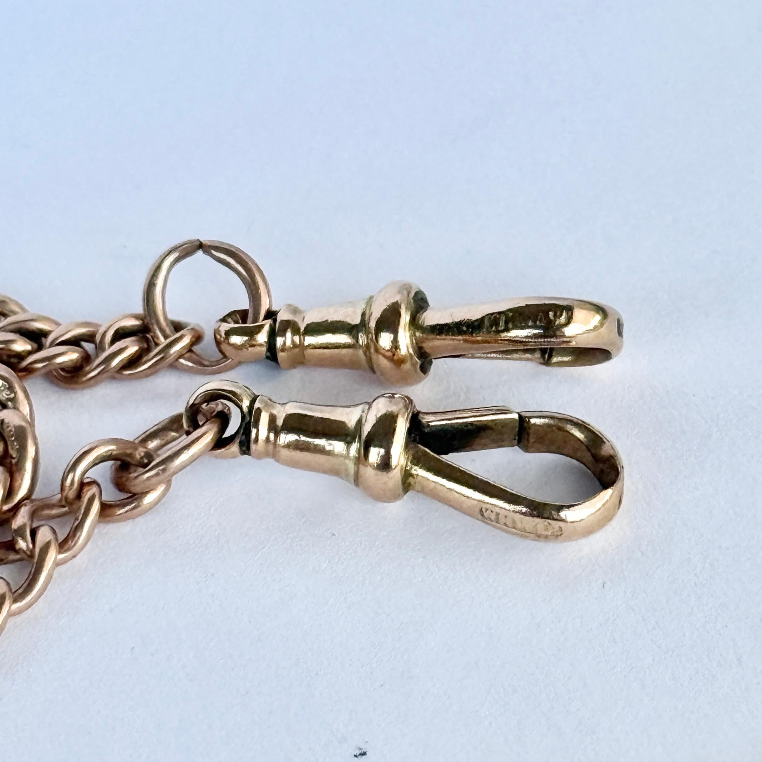 Catena Albert o collana vittoriana in oro rosa 9 carati con barra a T In condizioni buone in vendita a Chipping Campden, GB