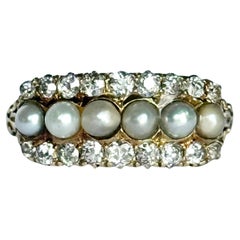 Victorian Pearl and Diamond 18 Carat Gold Five-Stone Ring