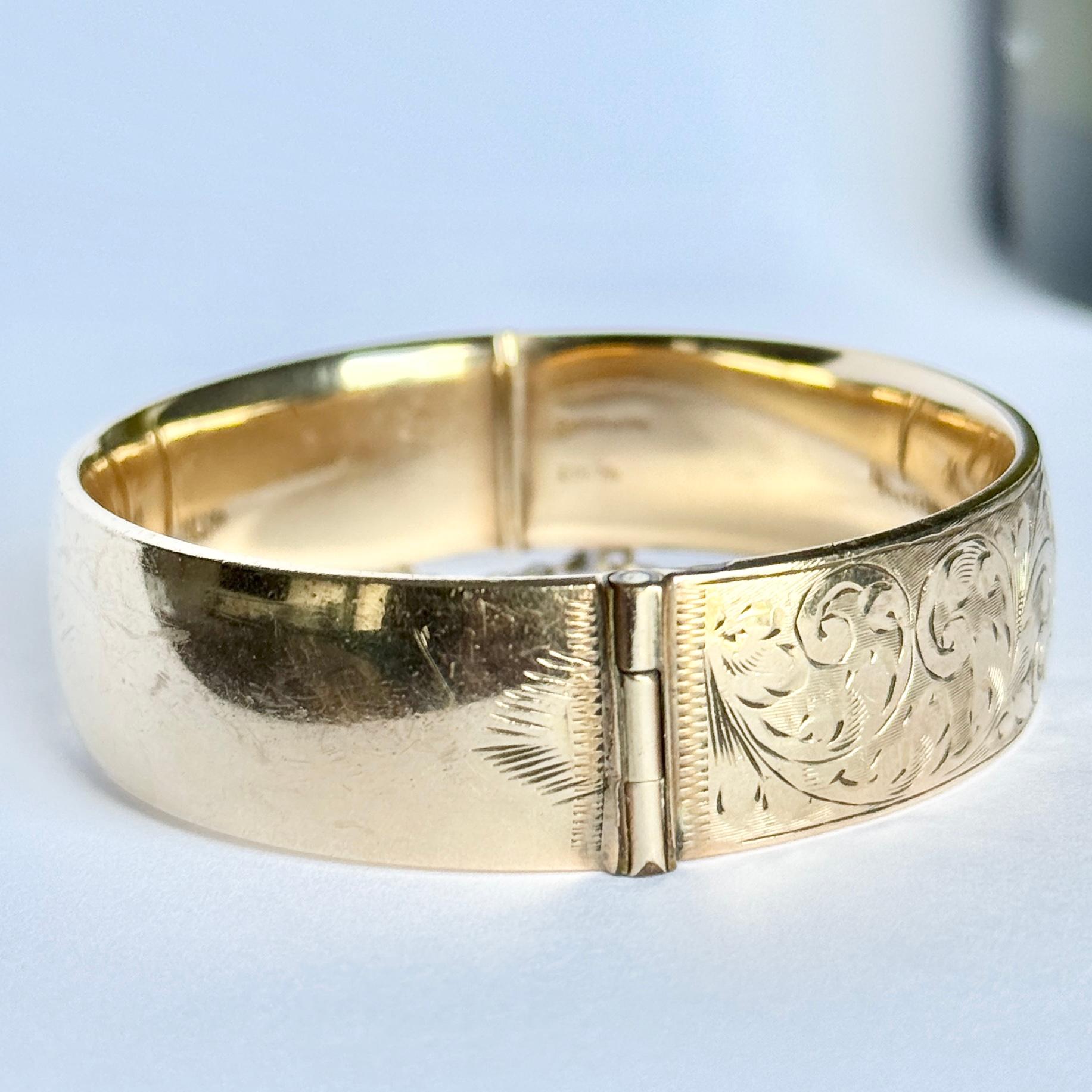 Antiker Armreif mit Metallkern-Gravur für Damen oder Herren im Angebot