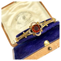 Edwardian Citrine and Pearl 9 Carat Gold Bangle