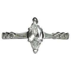 Vintage 18 Carat White Gold Certified 1940s Diamond Marquise Ring
