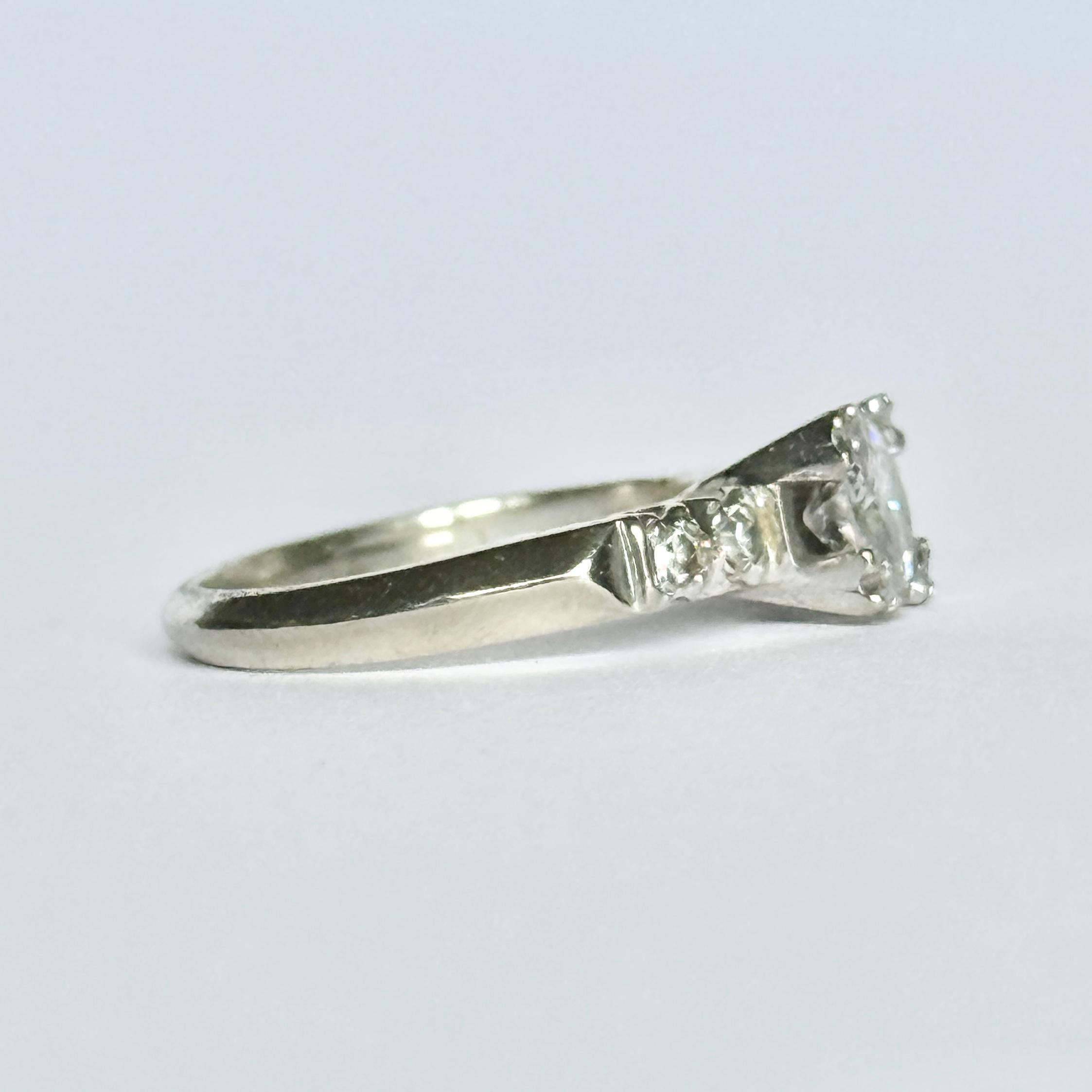 Edwardian 14 Karat Weißgold und Diamant Solitär Ring im Angebot 1