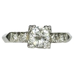 Edwardian 14 Carat White Gold and Diamond Solitaire Ring