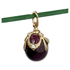 Antique Enamel, Diamond and 14 Carat Gold Egg Pendant