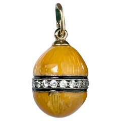 Antique Enamel, Diamond and 14 Carat Gold Egg Pendant