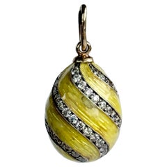 Antique Enamel, Diamond and 14 Carat Gold Egg Pendant