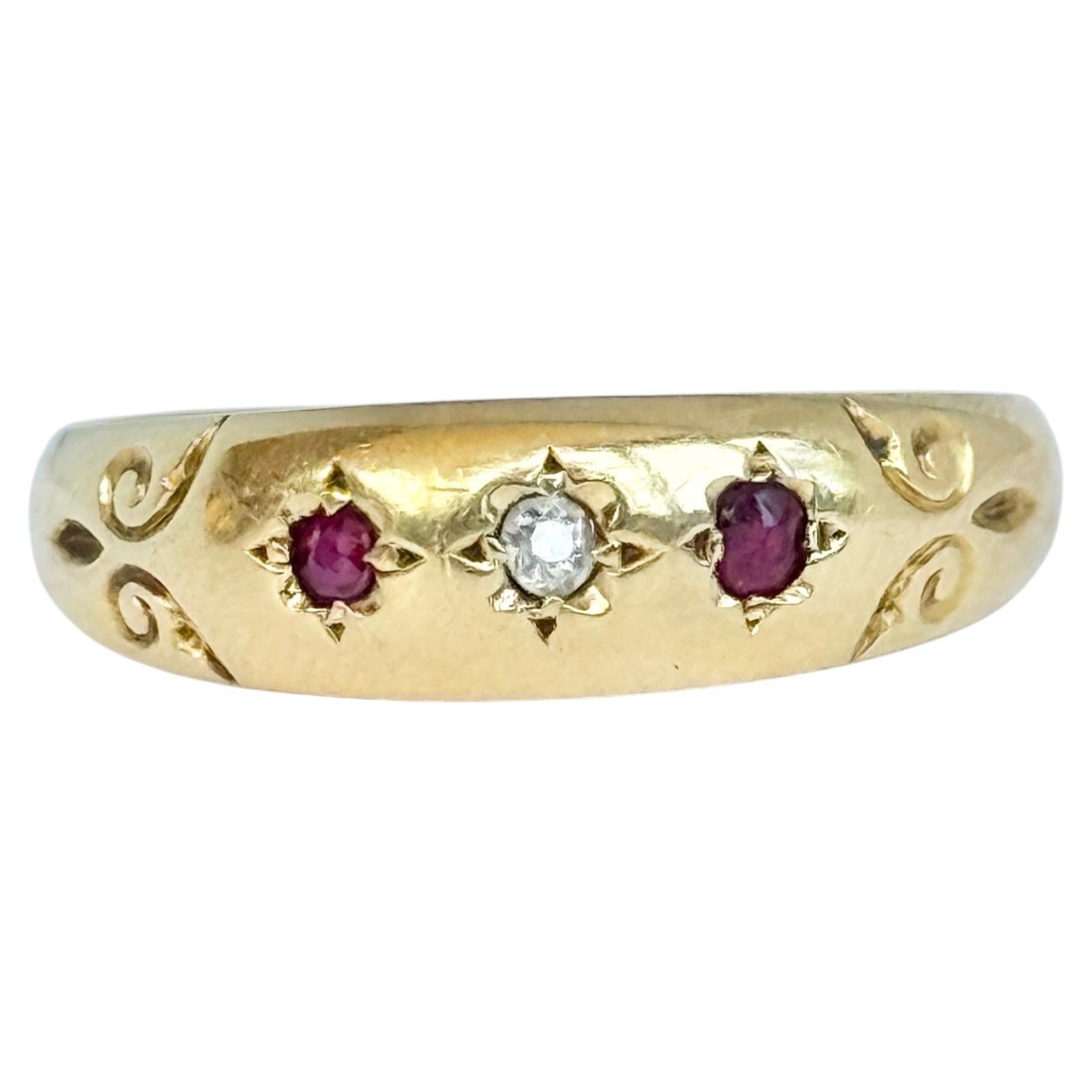 Victorian Diamond and Ruby 18 Carat Gold Star Setting Ring