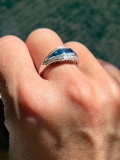 Modern 9 Carat White Gold Sapphire and Diamond Ring